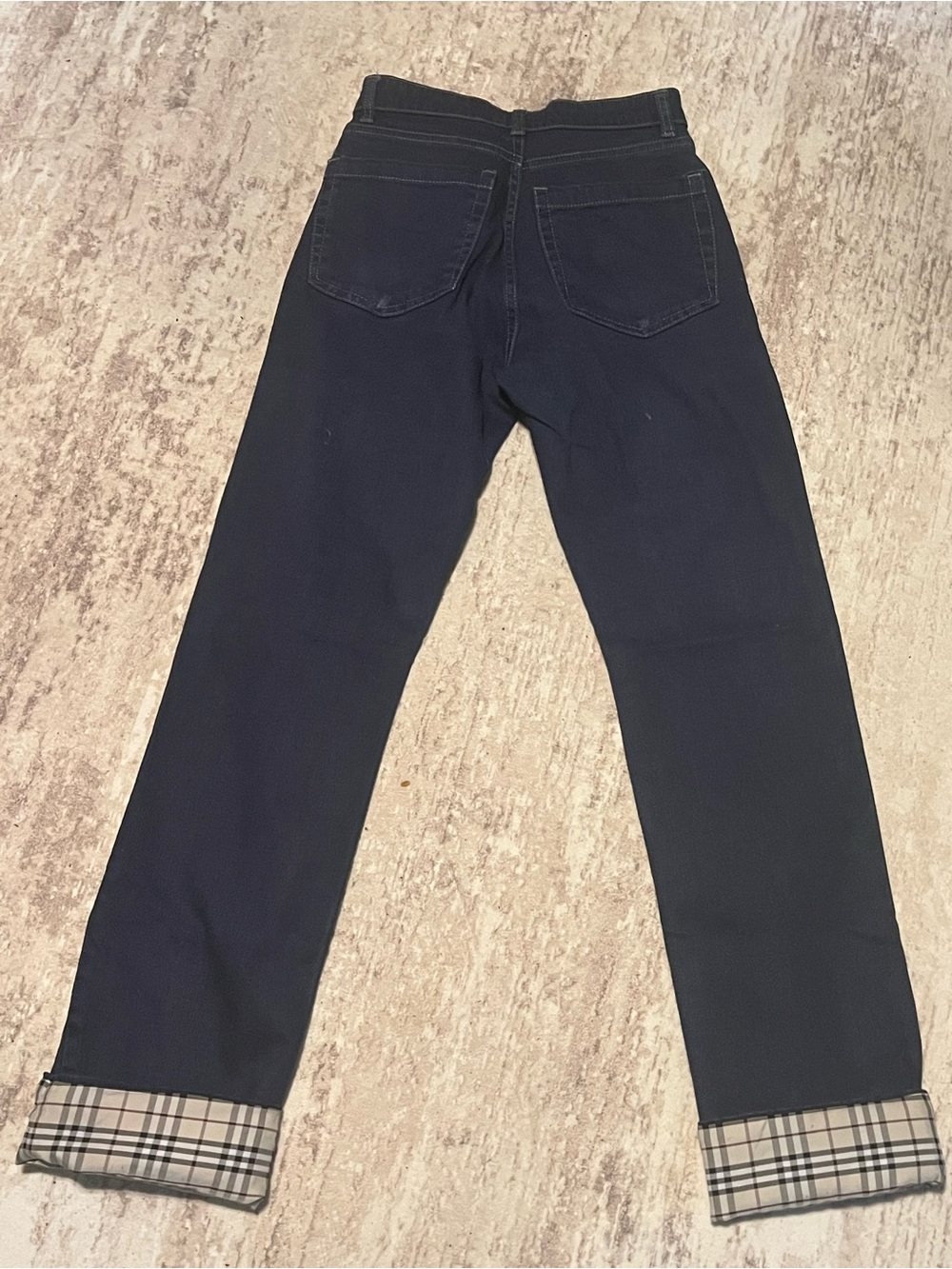 Burberry Women’s Navy Straight Jeans with Signature Plaid Cuff 4